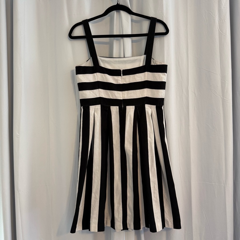 LOFT Black White Striped Fit & Flare Cotton Linen Dress 6 - Picture 3 of 9
